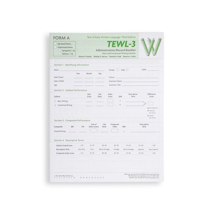 TEWL-3) Test of Early Written Language, Third Edition